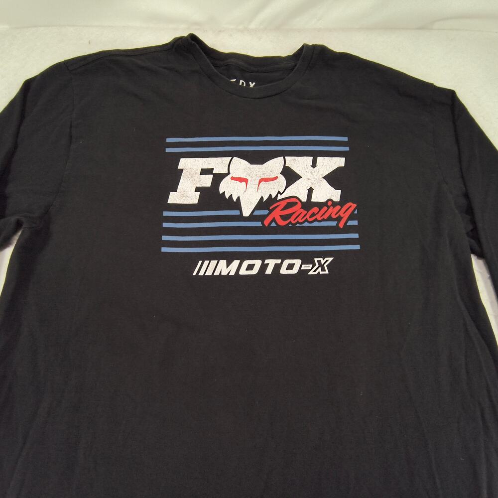 Fox Casual Crew Neck Graphic Long Sleeve T Shirt Mens Size 2XL Black White Red
